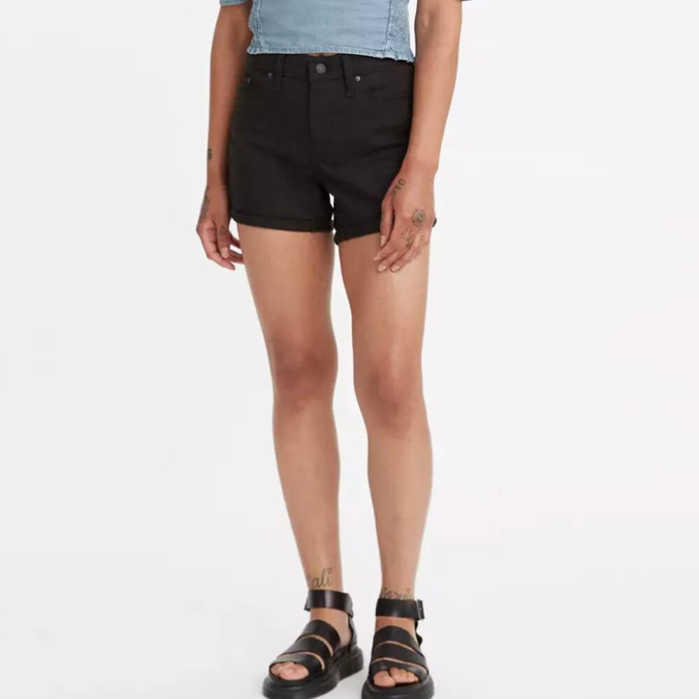 Levi's mid-length black denim shorts